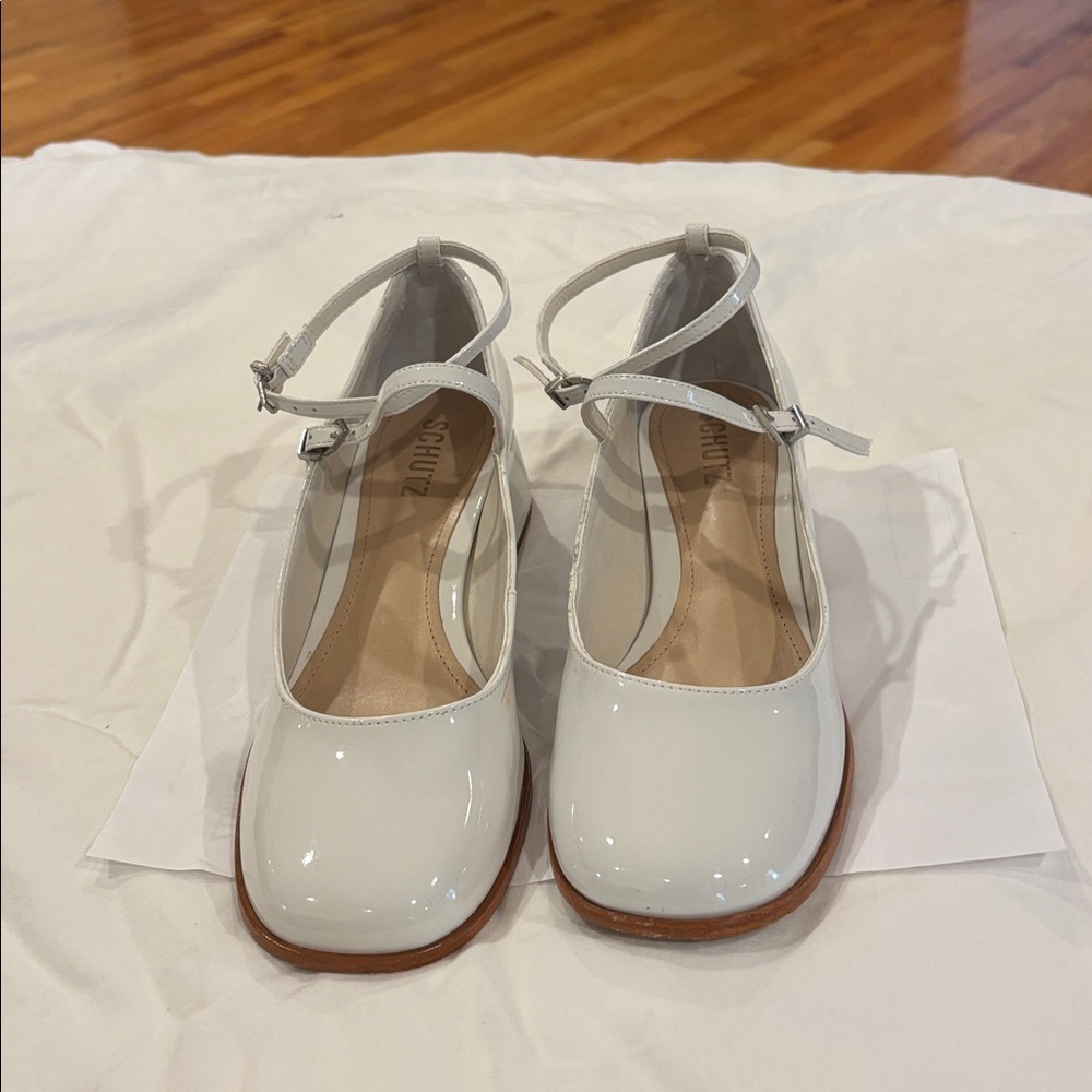 SCHUTZ White Ankle Strap Heels